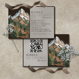 Rustic Mountain Landscape Watercolor Wedding QR  RSVP Karte
