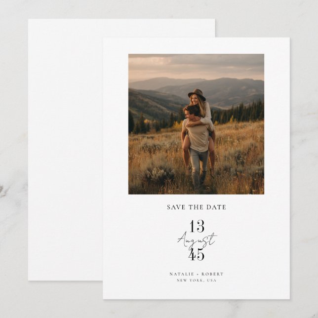 Rustic Mountain Photo Wedding Save the Date (Vorne/Hinten)