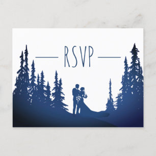 Rustic Mountain Pine Forest Wedding RSVP - Blau © Einladungspostkarte