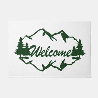 Rustic Mountain & Pine Tree Forest Welcome Doormat Fußmatte