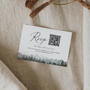 Rustic Mountain Pine Tree Wedding QR Code RSVP Karte