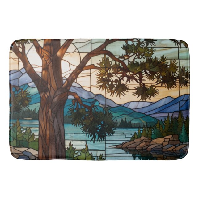 Rustic mountain range landscape stain glass  badematte (Vorderseite)