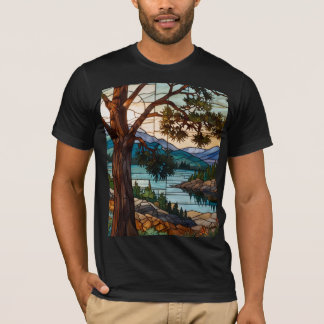 Rustic mountain range landscape stain glass T-Shirt