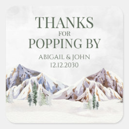 Rustic Mountain Thanks for Popping By Wedding Tag Quadratischer Aufkleber