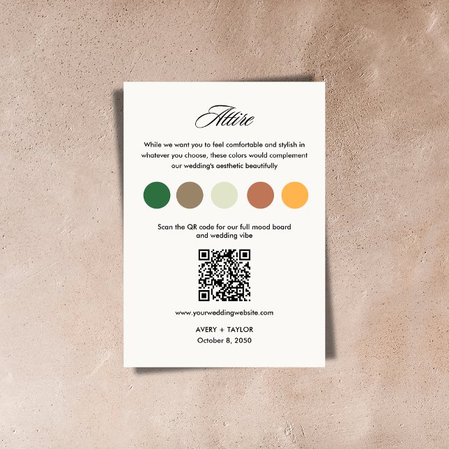 Rustic Mountain Wedding Dress Code Color Palette  Begleitkarte (Rustic Mountain Wedding Dress Code Color Palette Enclosure Card)
