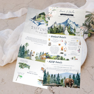 Rustic Mountain Wedding   Illustrated Dreifach Gefaltete Einladung