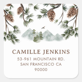 Rustic Mountains Boy Baby Dusche Quadratischer Aufkleber