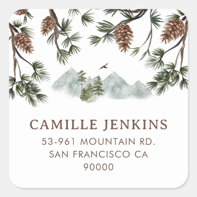 Rustic Mountains Boy Baby Dusche Quadratischer Aufkleber (Vorderseite)