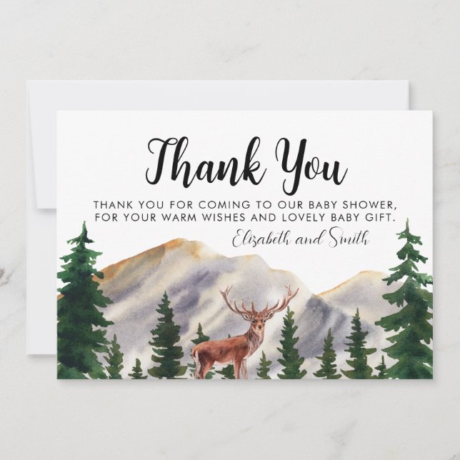 Rustic Mountains Deer Baby Shower Thank You Dankeskarte (Vorderseite)
