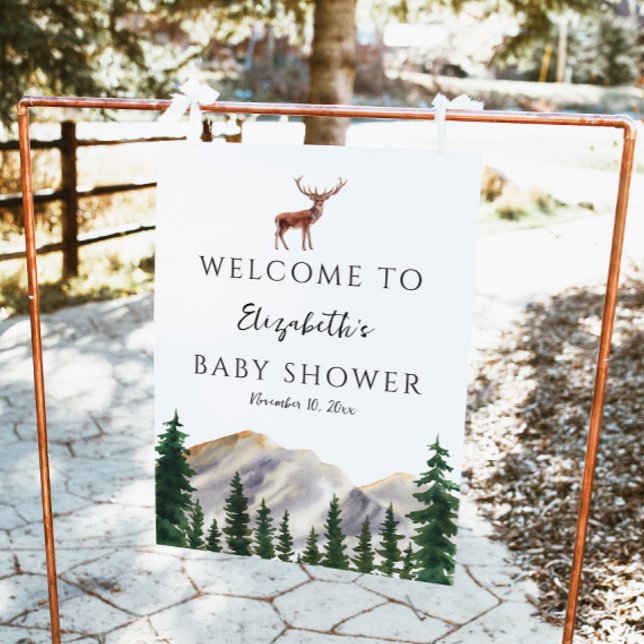 Rustic Mountains Deer Baby Shower Welcomer Sign Poster (Von Creator hochgeladen)