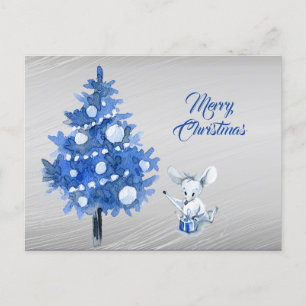 Rustic Mouse Package Blue Tree Weihnachten Postkarte