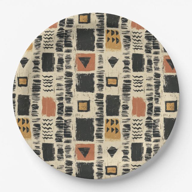 Rustic Mudcloth Geometric Pattern (3) Pappteller (Vorderseite)