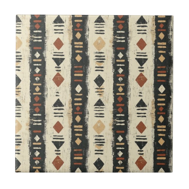 Rustic Mudcloth Geometric Pattern (4) Fliese (Vorderseite)