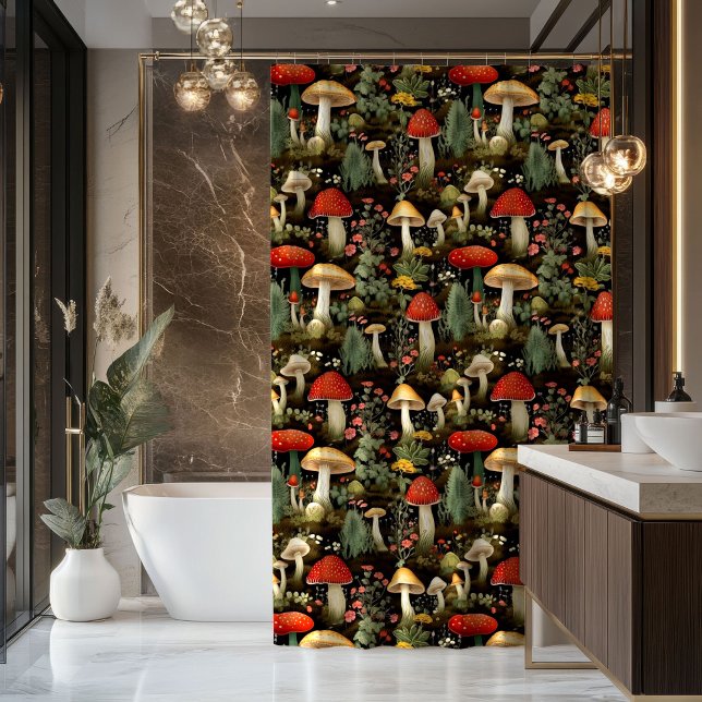Rustic Mushroom Curtain Nature’s Whimsy in Style Duschvorhang (Earthy Mushroom Curtain Vintage Woodland Vibes)