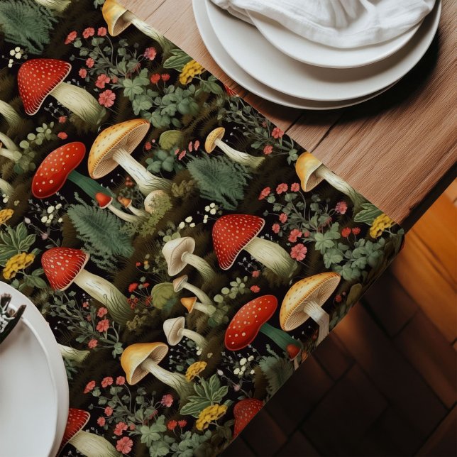 Rustic Mushroom Table Runner Custom Nature Look Großer Tischläufer (Rustic Mushroom Table Runner Custom Nature Look)
