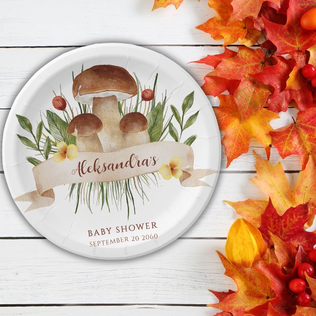Rustic Mushroom Woodland Autumn Baby Shower  Pappteller (Von Creator hochgeladen)