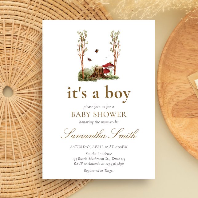 Rustic Mushroom Woodland Baby Shower Einladung (Mushroom Rustic Woodland Baby Shower Invitation)