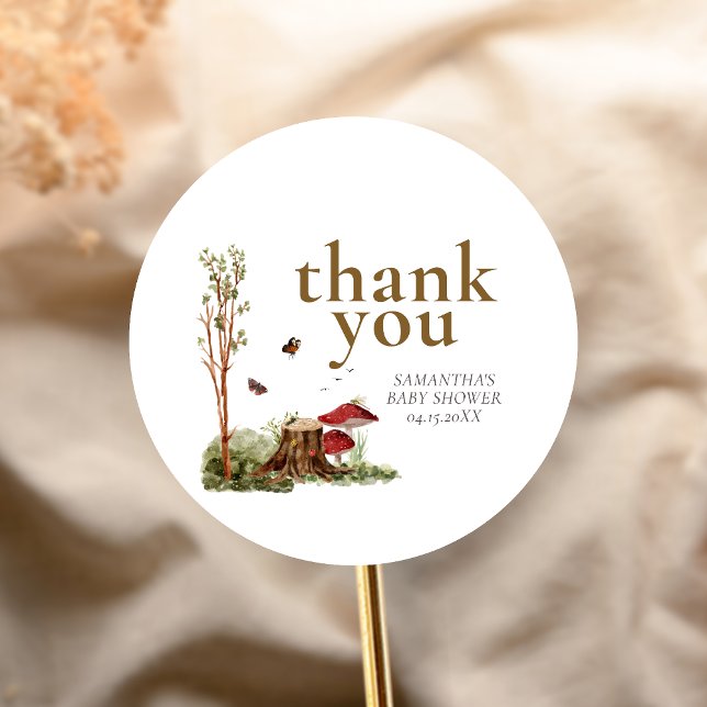 Rustic Mushroom Woodland Baby Shower Runder Aufkleber (Mushroom Rustic Woodland Baby Shower Sticker)