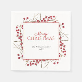 Rustic Natural Red Berry Frohe Weihnachten Serviette