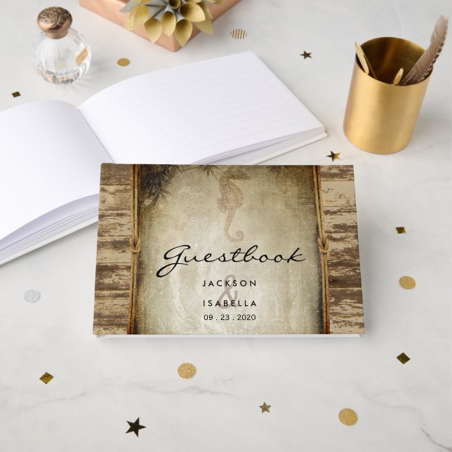 Rustic Nautical Wood Design Gästebuch (Vorderseite Offen)