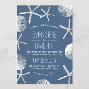 Rustic Navy Blue Beach Thema Hochzeiten Einladunge Einladung