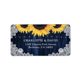 Rustic Navy Blue Lace Sunflower Address Labels Adressaufkleber