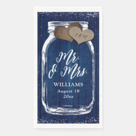 Rustic Navy Blue Mason Jar Wood Mr & Mrs Wedding Serviette