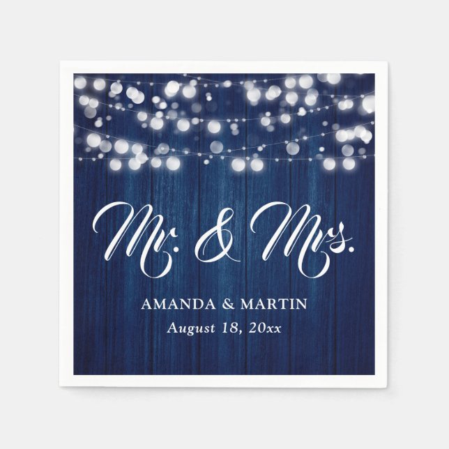 Rustic Navy Blue Mr. und Mrs. Wedding Serviette (Vorderseite)