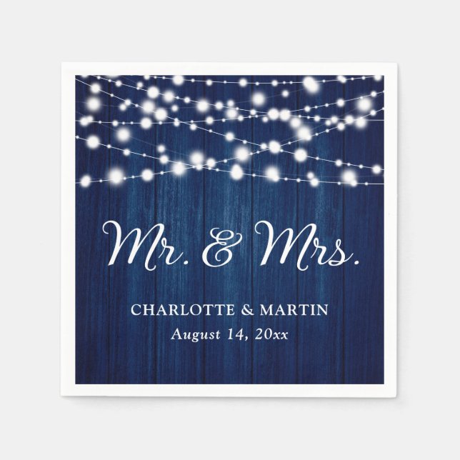 Rustic Navy Blue Mr. und Mrs. Wedding Serviette (Vorderseite)