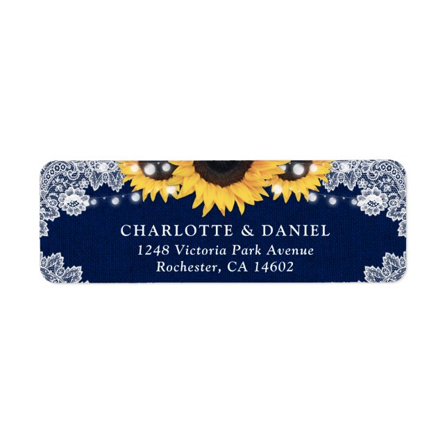 Rustic Navy Blue Sunflower Return Address Labels (Vorne)