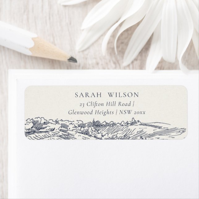 Rustic Navy Blue Winery Mountain Sketch Adresse (Insitu)