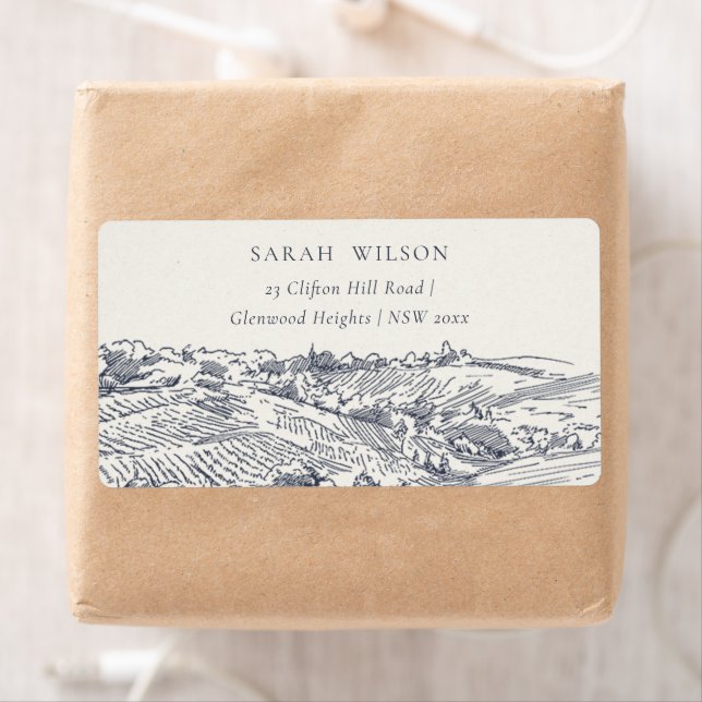 Rustic Navy Blue Winery Mountain Sketch Adresse (Insitu)