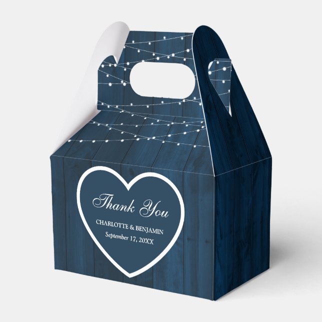 Rustic Navy Blue Wood Wedding Vielen Dank Geschenkschachtel (Vorderseite)