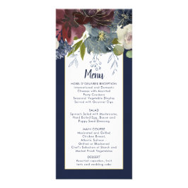 Rustic Navy Burgundy Rose Gold Floral Wedding Menu Werbekarte