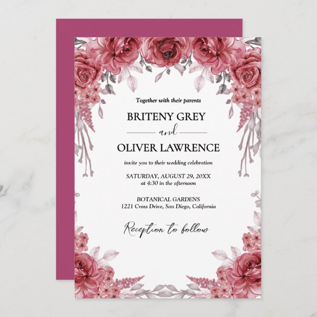 Rustic Neutral Boho Floral Wedding Einladung (Vorne/Hinten)