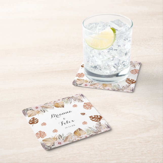 Rustic Neutral Boho Wedding Rechteckiger Pappuntersetzer (Vor Ort)