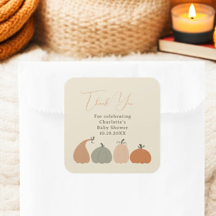 Rustic Neutral Fall Pumpkin Baby Dusche Vielen Dan Quadratischer Aufkleber