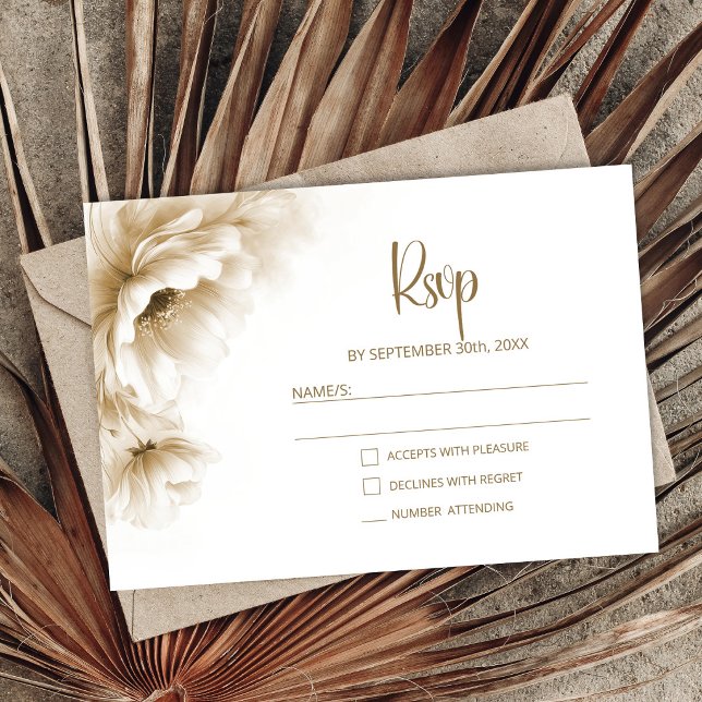 Rustic Neutral Floral Wedding RSVP Karte (Von Creator hochgeladen)