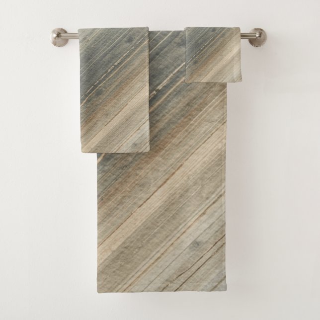 Rustic Neutral Gray Brown Abstract Stripe Badhandtuch Set (Insitu)