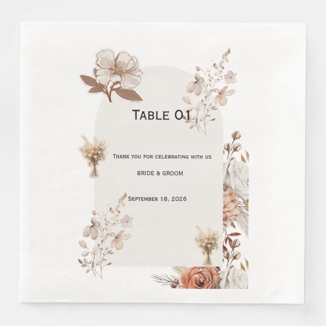 Rustic Neutral Wedding Table Numbers Serviette (Vorderseite)