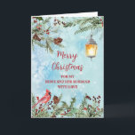 Rustic Niece und Husband Frohe Weihnachten Karte<br><div class="desc">Frohe Weihnachten für Nichte und Ehemannskarte mit grünem Aquarell,  einem Kardinal und rustikaler Laterne und nachdenklichem Vers.</div>