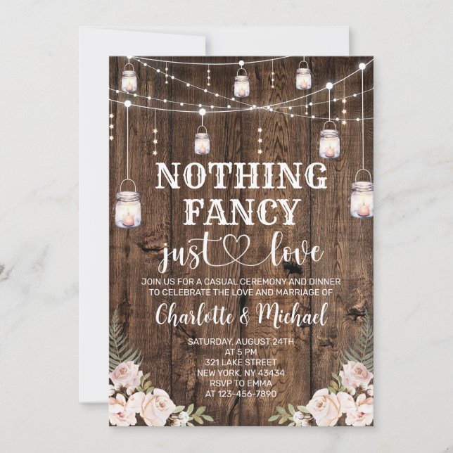 Rustic Nothing Fancy Just Love Wedding Einladung (Vorderseite)