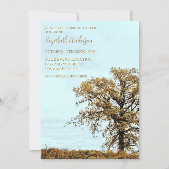 Rustic Oak Tree Autumn Bridal Shower Einladung (Vorderseite)