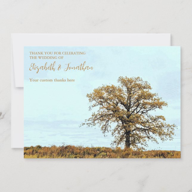 Rustic Oak Tree Autumn Wedding Dankeskarte (Vorderseite)