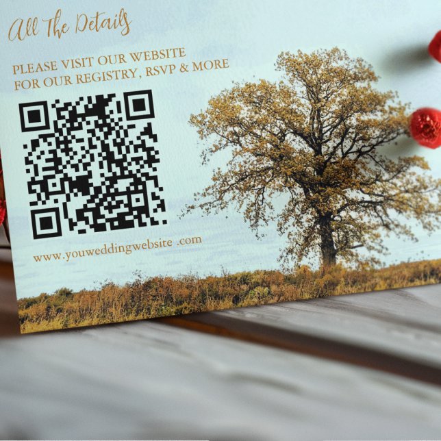 Rustic Oak Tree Autumn Wedding Details Begleitkarte (Von Creator hochgeladen)