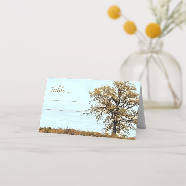 Rustic Oak Tree Autumn Wedding Platzkarte (Vorderseite)
