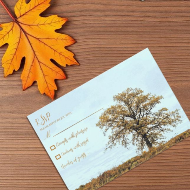 Rustic Oak Tree Autumn Wedding RSVP Karte (Von Creator hochgeladen)