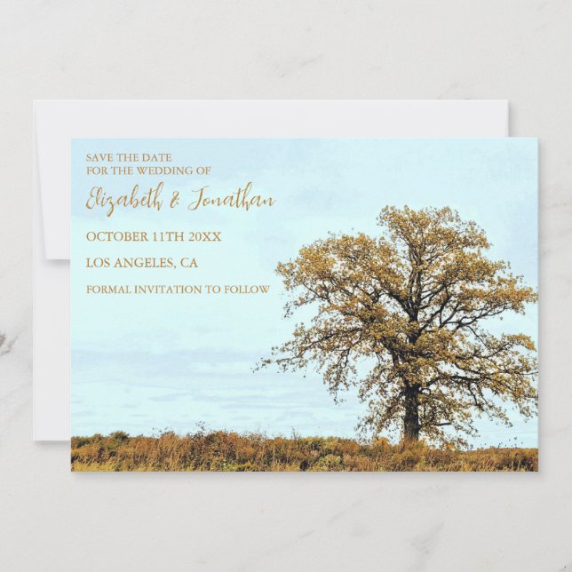 Rustic Oak Tree Autumn Wedding Save The Date (Vorderseite)