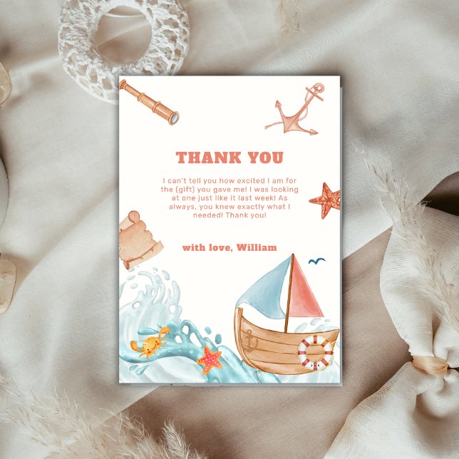 Rustic Ocean Boy Adventure Sailboat Babydusche Dankeskarte (Rustic Ocean Boy Adventure Sailboat Baby Shower Thank You Card)