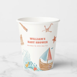 Rustic Ocean Boy Adventure Sailboat Babydusche Pappbecher